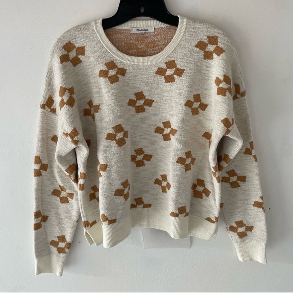 Madewell Cream Tan Aneeta Jacquard Pullover Crewneck Sweater 37140 - Picture 3 of 9